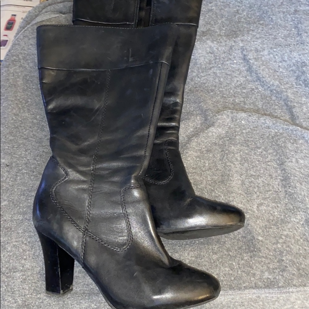 Black leather wide-calf tall heeled boots - ANA